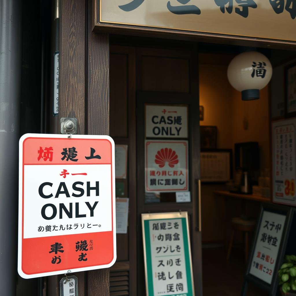 Cash only sign at a traditional Japanese restaurant Cash only sign at a traditional Japanese restaurant