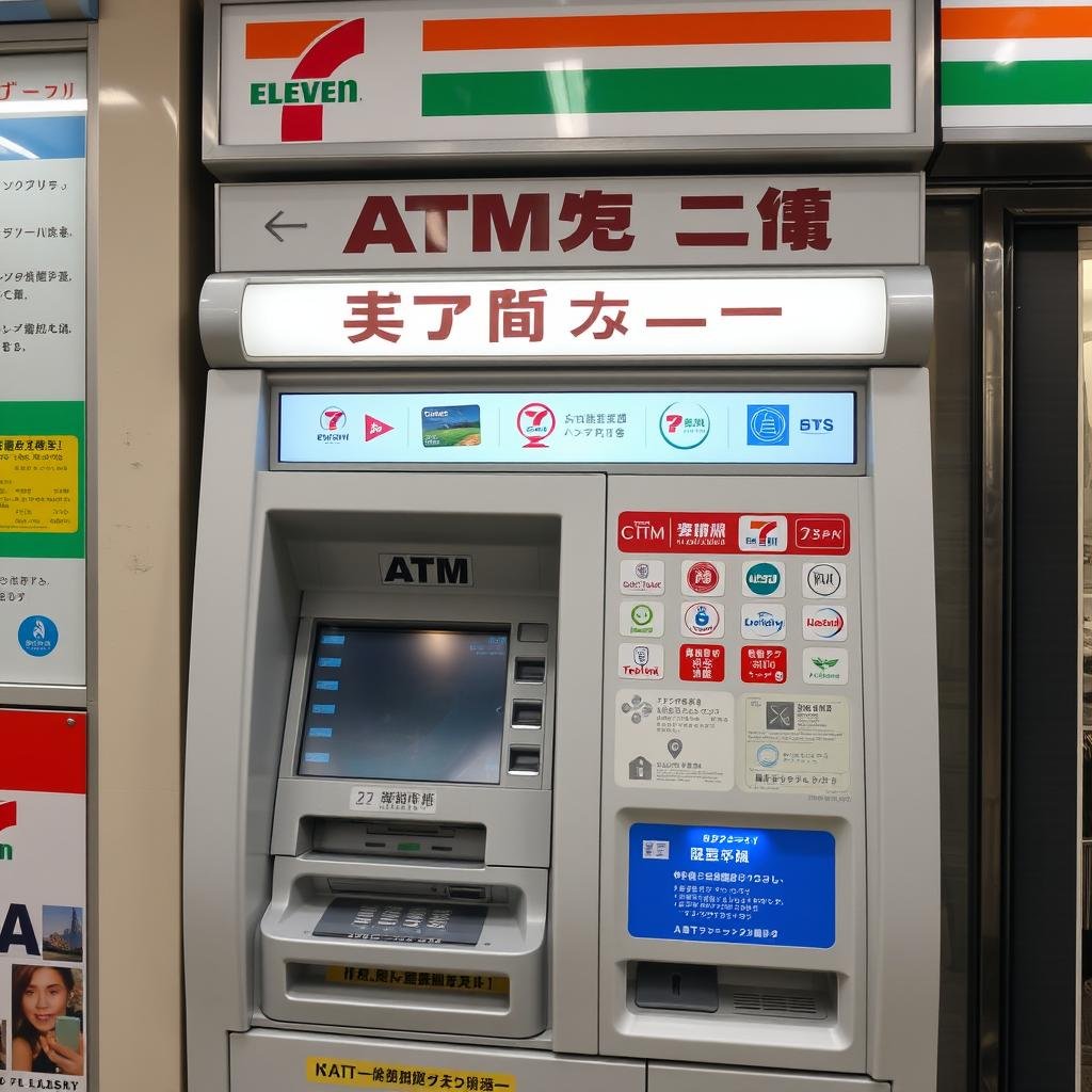 International ATM in Japan with multiple network logos International ATM in Japan with multiple network logos