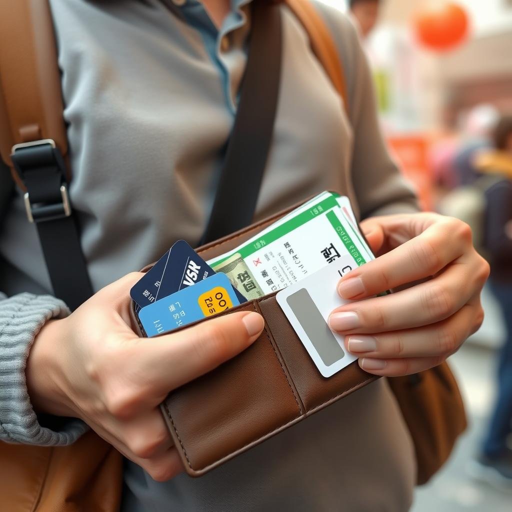 Tourist with multiple payment cards and cash in Japan Tourist with multiple payment cards and cash in Japan