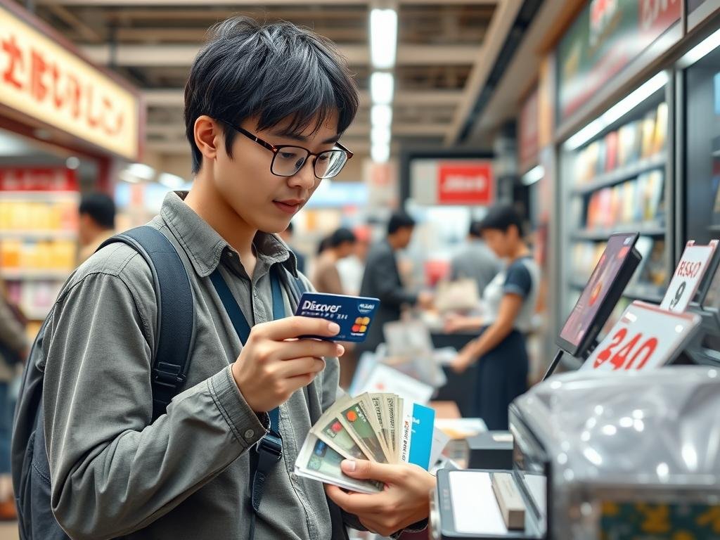 Tourist with multiple payment options while shopping in Japan Tourist with multiple payment options while shopping in Japan